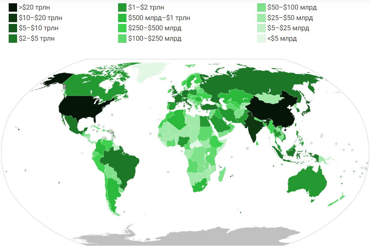 Карта стран мира по ВВП по ППС